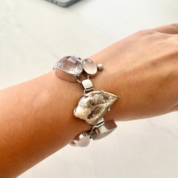 Silver Bracelet (Fossilized Amethysts, Quartz) - Picture 3 of 7